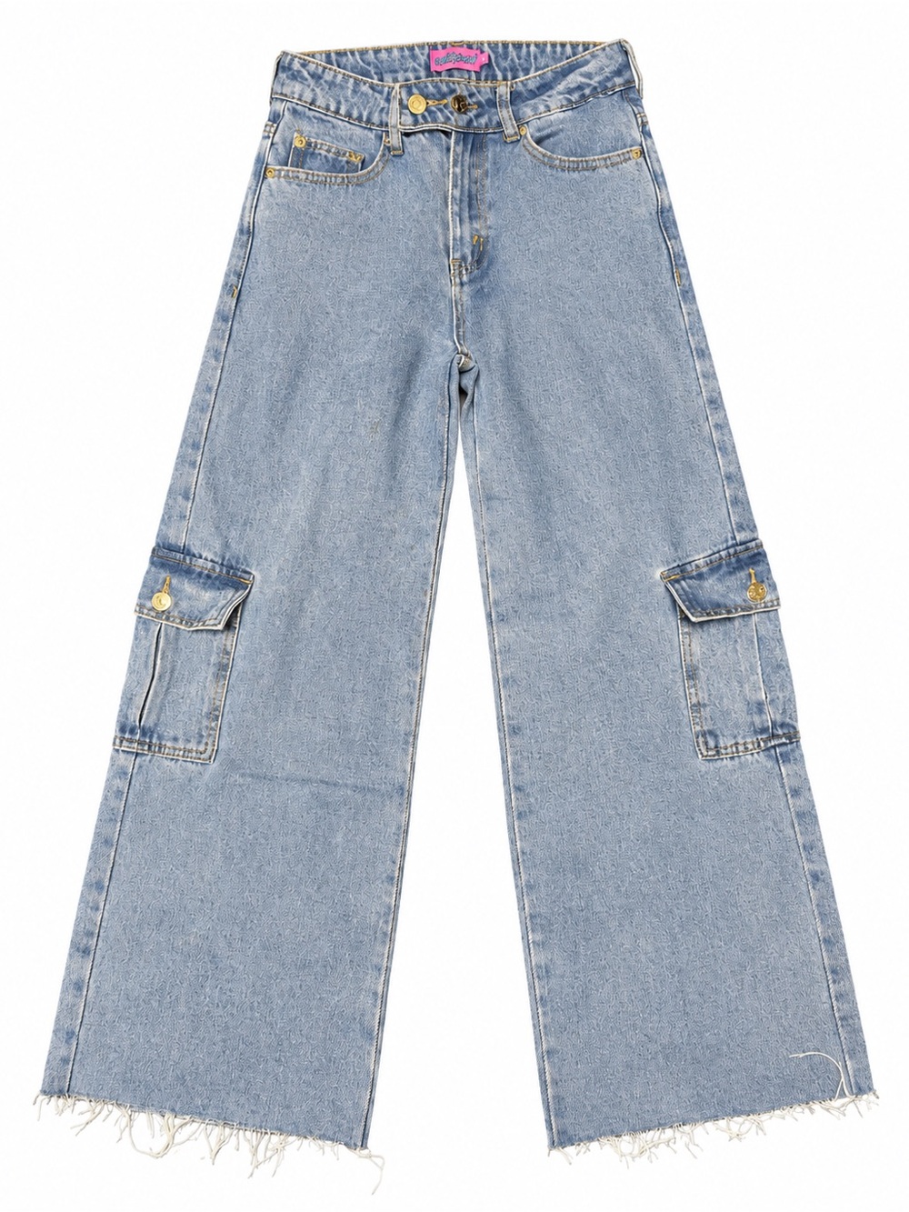 Edikted Cargo Jeans Women’s XS Light Wash Wide Leg Raw Hem Y2K